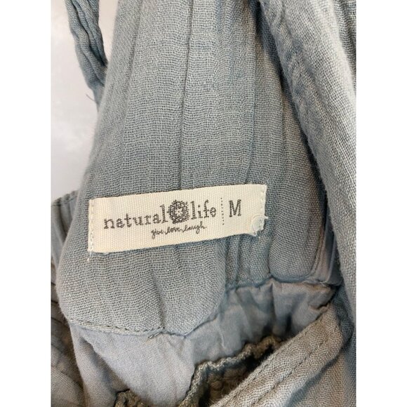 Natural Life Dakota Tie Jumpsuit Washed Cotton Gauze Size Medium Light Blue Gray - Picture 8 of 9